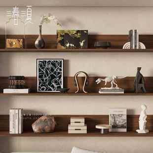 中式侘寂风高级感小众软装饰品中古原木风开放格复古酒柜壁龛摆件