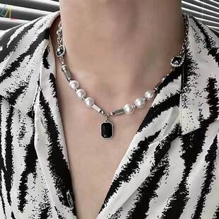 2025 Black Rhinestones Pendant Pearl Necklaces Men Jewellery