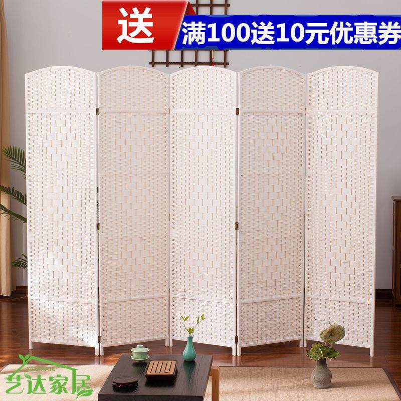 现代简约草编折屏隔断家屏用可移动木实与制折叠111竹风