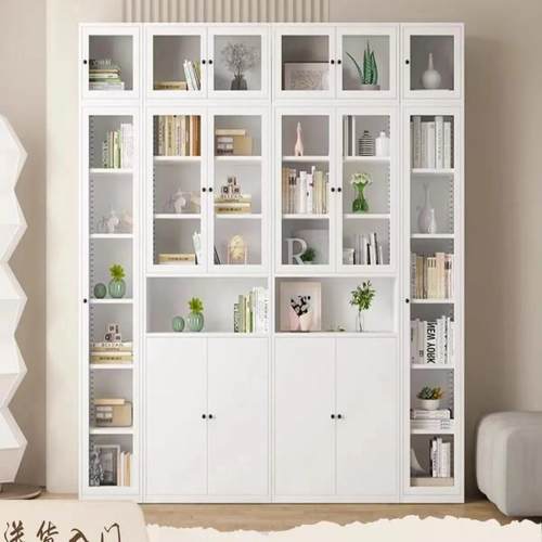 钢制书柜储柜一体整墙门防尘玻璃带门展示柜客厅地多层落柜FBS置