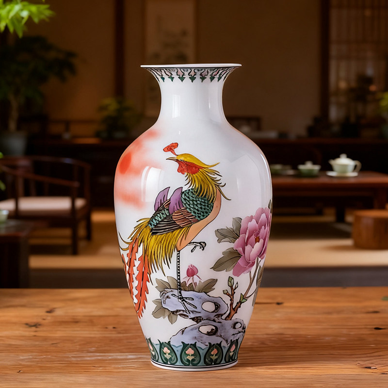 大师手绘陶瓷花瓶 松鹤传人肖烈辉手绘装饰瓷瓶家居陈列摆件送礼