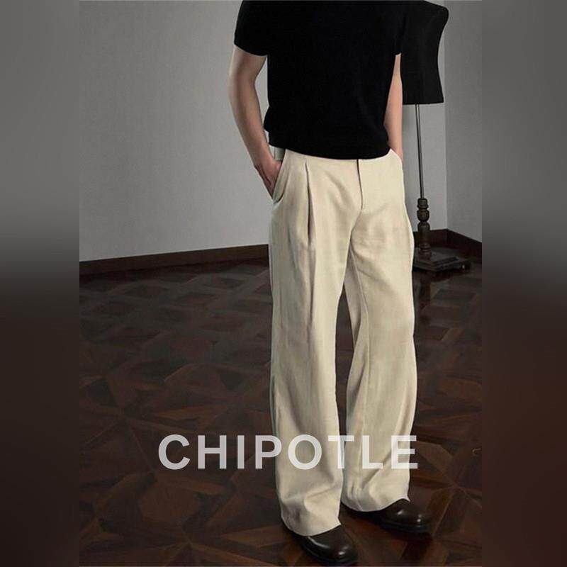 韩国CHIPOTLE老钱风亚麻阔腿西裤男士2026夏季新款薄款直筒休闲裤