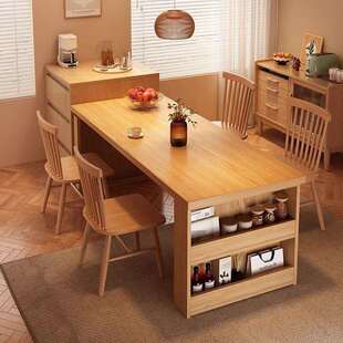 实木餐桌岛台一体家用餐边柜餐桌一体原木桌椅组合带抽屉吃饭桌子