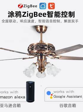 新款直销复古美式家用客厅吊灯风扇红古铜铁木叶风扇大风力卧室吊