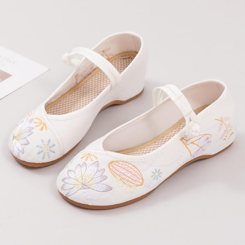 正品绣花跟鞋子女新款搭配汉服古风增高坡民内族风古风布鞋尚妈妈