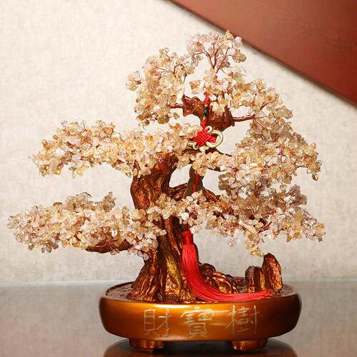 金黄水晶摇钱发财树摆件前台乔迁客厅电视柜新年装饰新居酒柜