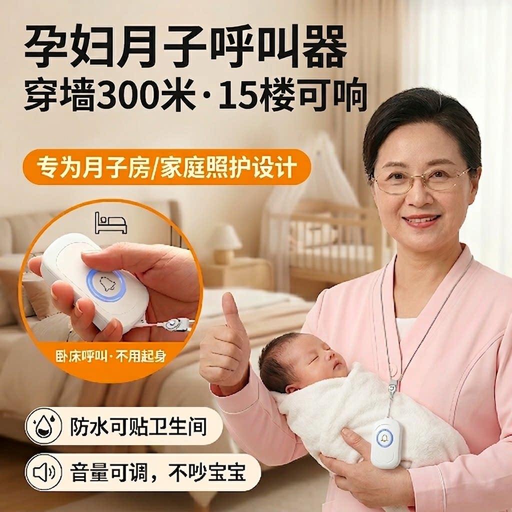 家用无线呼叫器超远距离孕妇月嫂宝宝卧床一键叫人铃随身防水铃铛