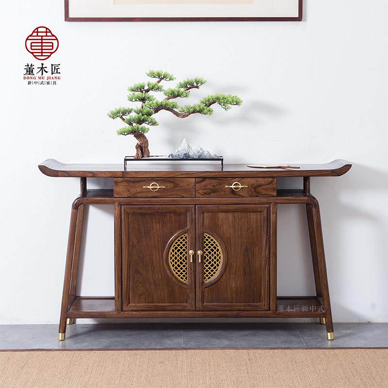 新中式玄关柜实木入户玄关桌门厅柜胡桃木条案供桌禅意装饰端景台