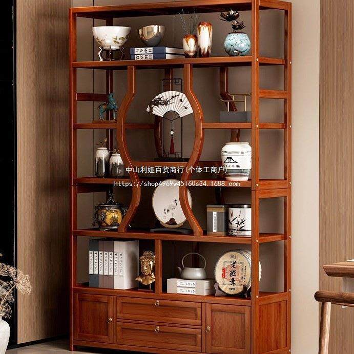 仿古实木博古架新中式客厅展示柜茶室简约茶具摆件隔断置物架