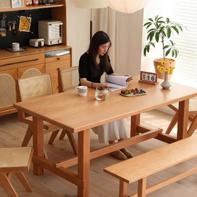 家用客厅全实木餐桌 北欧白蜡木松木桌椅组合 餐厅民宿大板长桌子