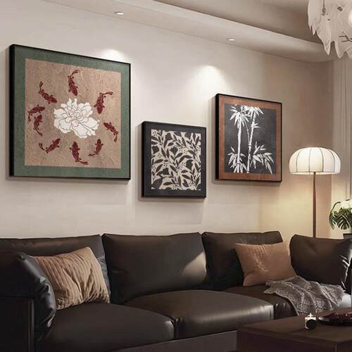 法式中古风餐厅装饰画抽象复古客厅挂画小众抽象艺术方形组合壁画