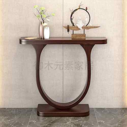 新中式半圆实木玄关桌条案简约家用端景台入户玄关柜窄边靠墙供桌