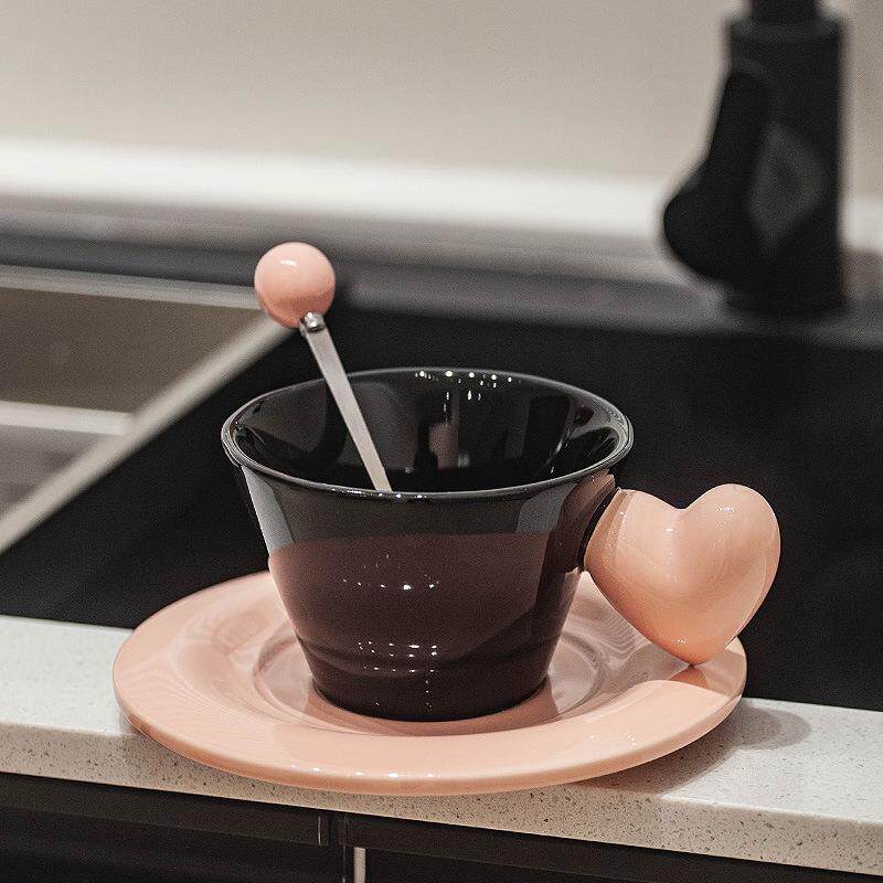 创意咖啡杯碟套装情侣对杯办公室家用高颜值下午茶茶杯陶瓷简约