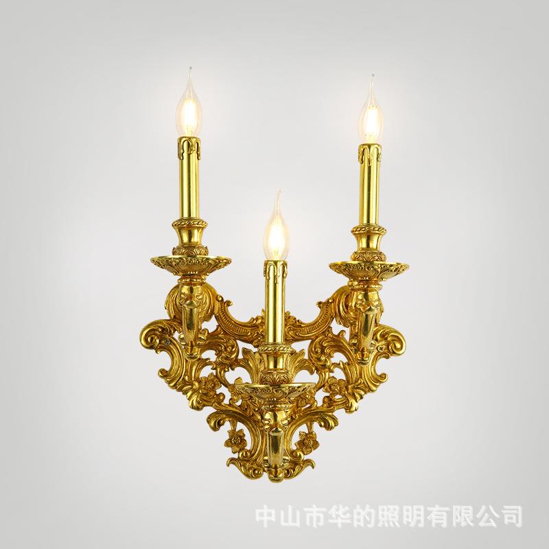 欧式美式轻奢全铜灯饰法式复古大气别墅壁灯床头卧室走廊蜡烛灯具