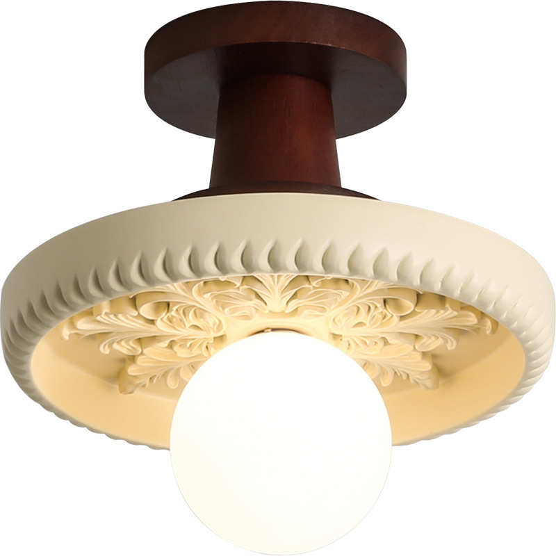 民中古雕花复古宿灯玄关感北欧吸顶灯创意卧室过道装饰灯房间实木