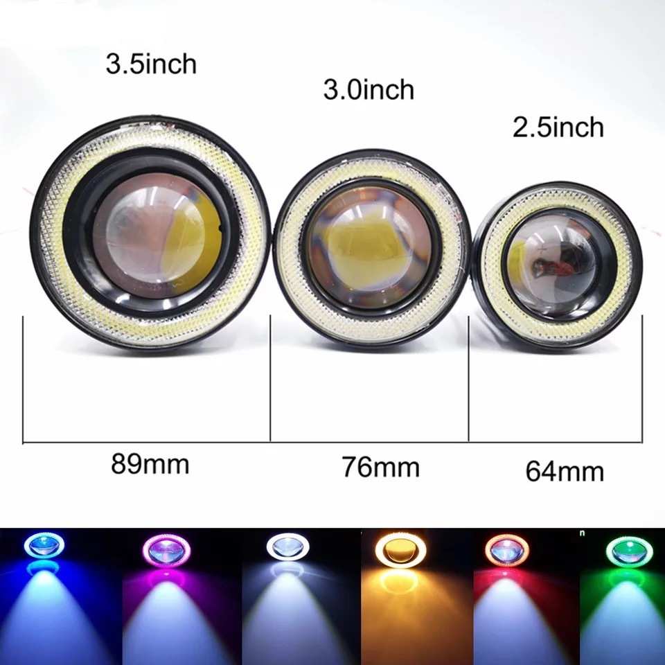 汽车led透镜雾灯LED天使眼雾灯cob日行灯 改装鱼眼灯通用雾灯总成