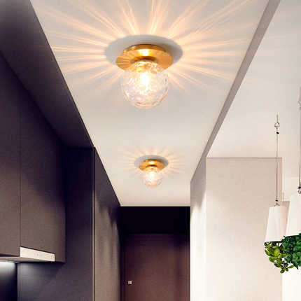 全铜吸顶明装筒灯led轻奢大水晶客厅天花灯家用玄关过道灯走廊灯