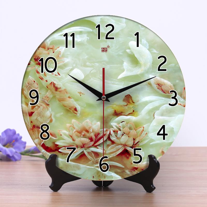 高档程琴瓷钟陶创桌钟厅壁钟表客钟无声彷玉雕大量意中国风新饰品