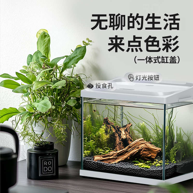 佳璐小型鱼缸玻璃家用客厅办公室桌面生态懒人免换水金鱼缸水族箱
