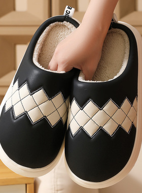 爆款人造PU棉拖鞋冬季男女家用防水厚底保暖室内冬季家居冬天