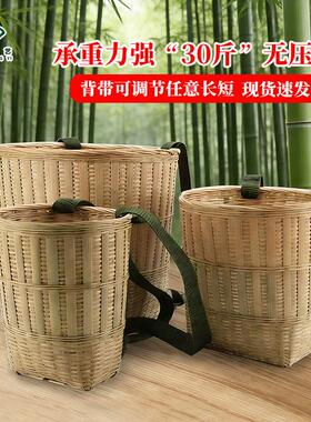 竹编圆背篓茶叶精编竹筐采摘舞蹈道具收纳筐小号特大号加厚承重强