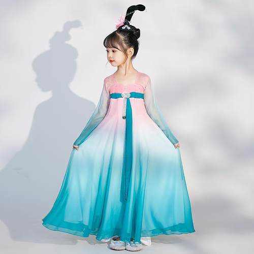高档儿童古典舞服女舞汉唐玉灵儿飘逸扇子伞舞中国风功练服汉演服