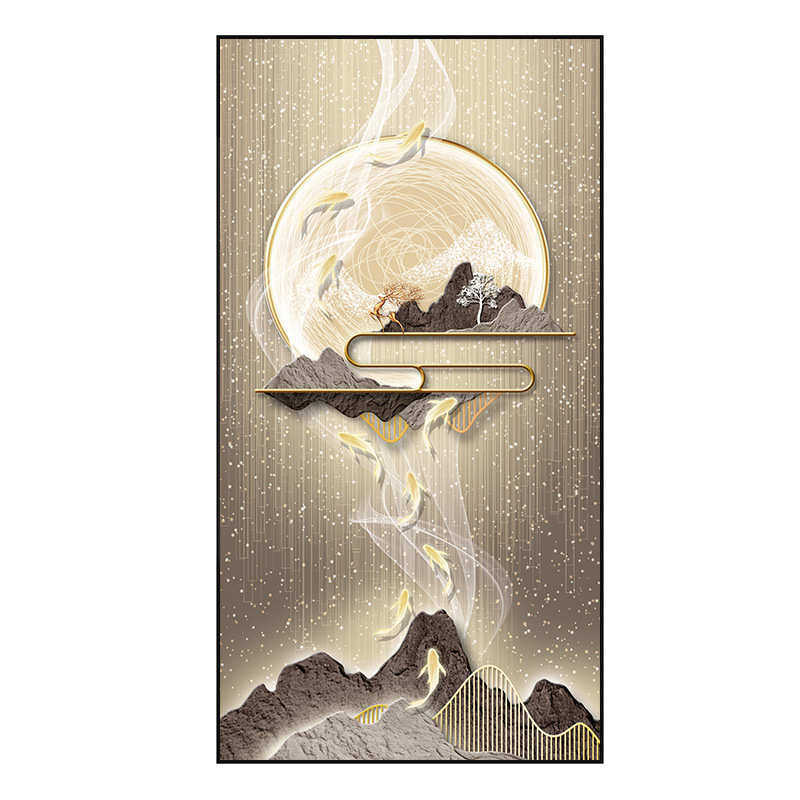 九鱼图玄关装饰画led灯竖版福鹿山水壁画新中式入户走廊过道挂画,家居饰品,现代装饰画,淘宝优惠券,粉丝福利购,淘宝优惠卷