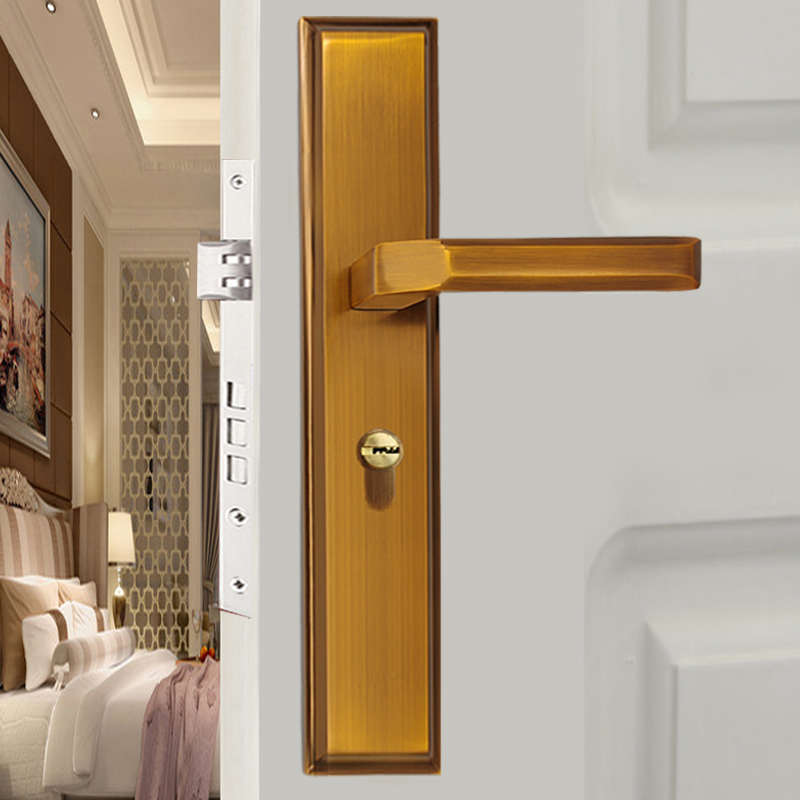 永佳福新中式双开门锁实木门房间锁子母对开门锁具家用仿古铜套装