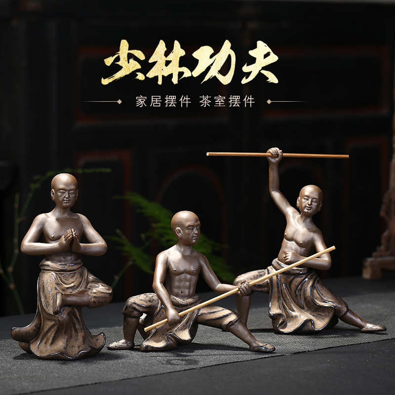 紫砂茶宠少林功夫小和尚摆件客厅书房玄关白瓷小沙弥装饰桌面摆设