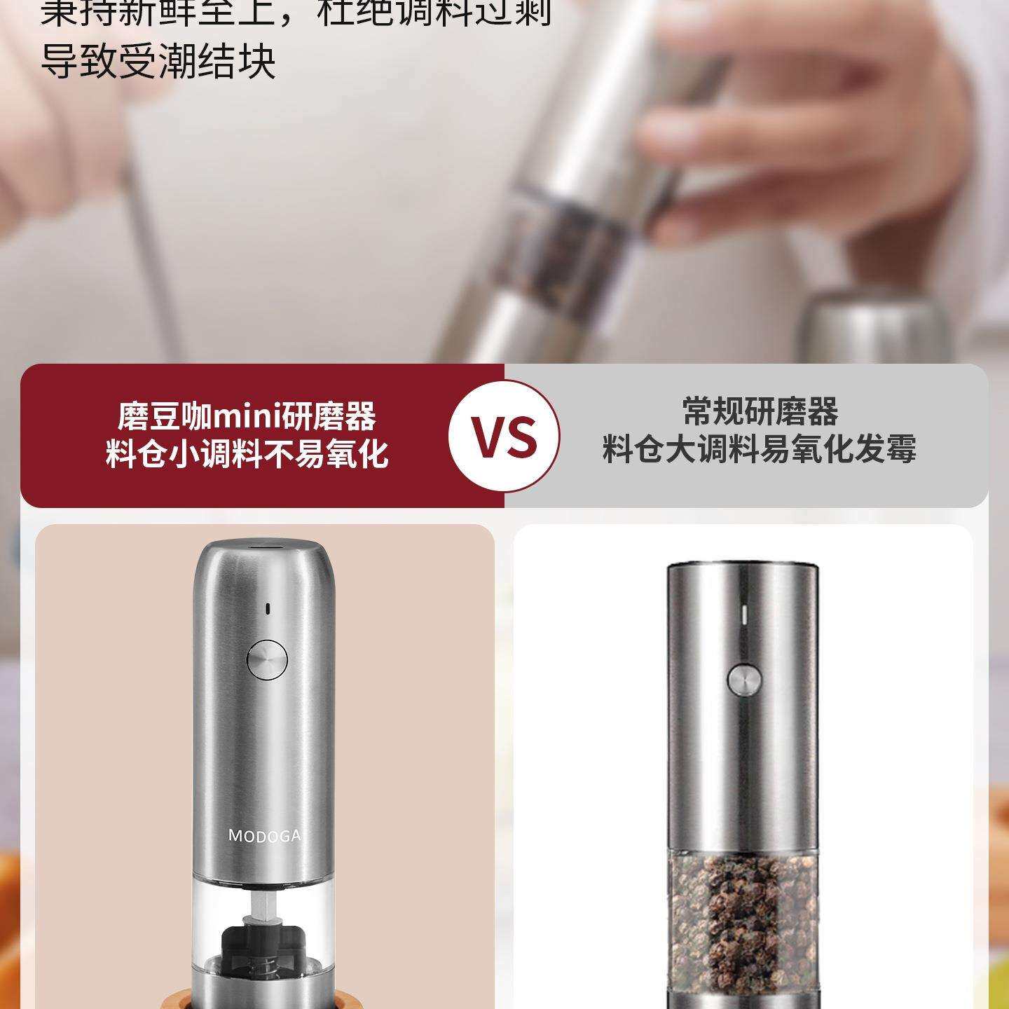 F98J7JS6modo调ga电动胡椒海盐研磨器调料料罐亚麻黑厨房家用自动