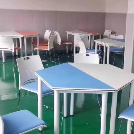 六角桌子六边形拼学生团体心理活动辅导教室阅览室培训组合课桌椅图片