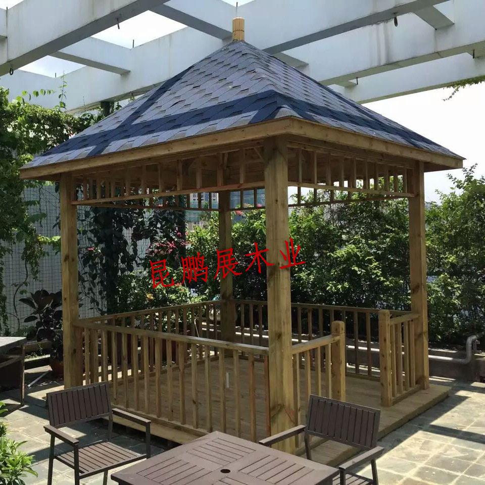 工厂定制防腐木凉亭 供应菠萝格亭子 芬兰木四角亭户外公园休闲亭