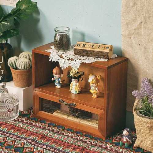 zakka杂物收纳办公桌实木收纳架多层化妆品置物架桌面收纳整理架