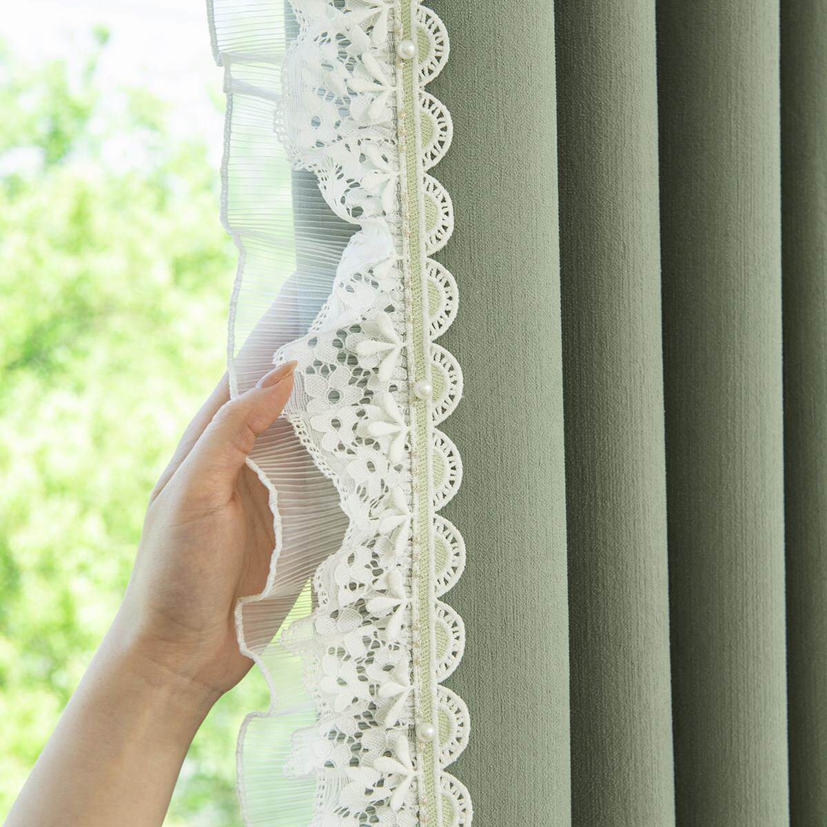窗帘波浪小香风高级感法式浪漫蕾丝花边白色纱帘帘卧室阳台M-957