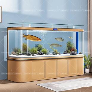 中大型底滤高清玻璃鱼缸客厅靠墙办公室免换水生态落地水族箱
