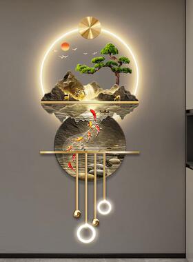 九鱼图新中式入户玄关装饰画山水画高档立体LED壁灯走廊过道挂画