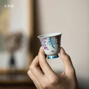 聚香杯陶瓷茶杯手绘紫藤品茗杯功夫茶具复古家用喝茶杯主人杯单杯