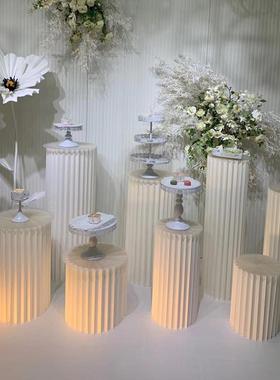 厂家婚直销派庆道具折纸台路引白色折叠圆柱CGZ甜品婚礼对橱窗布