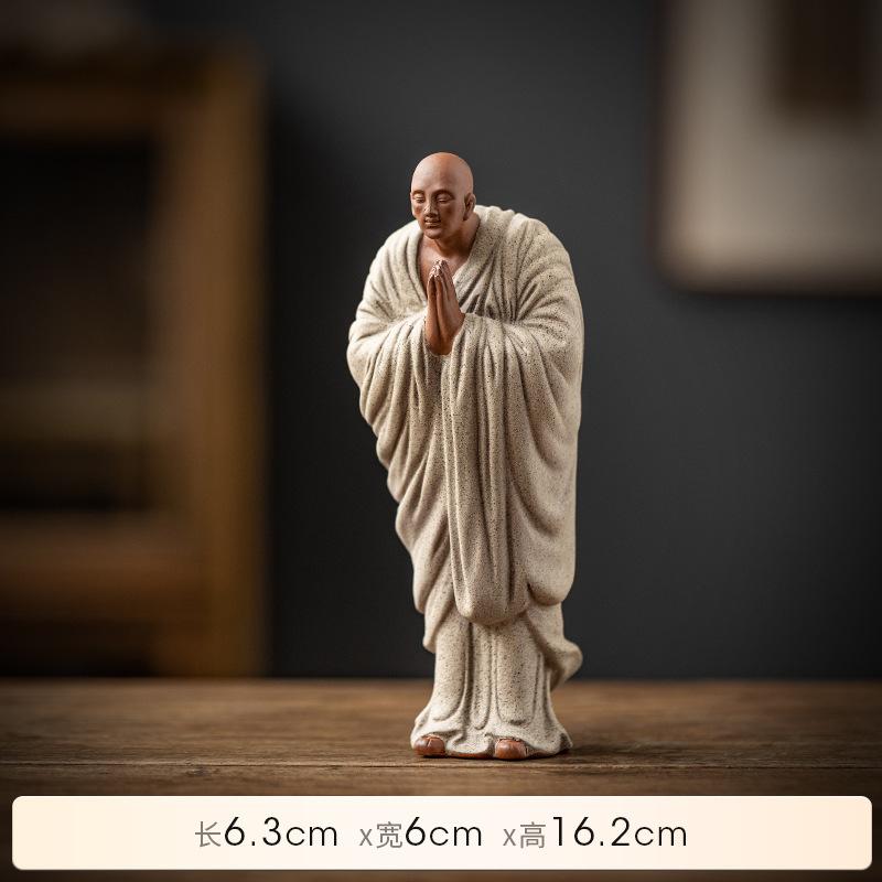 小沙弥禅意紫砂和尚摆件工业陶瓷