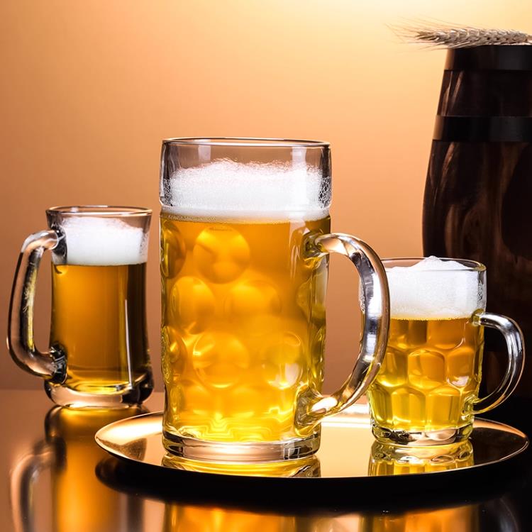 扎啤杯500ml玻璃 啤酒杯水杯超大容量1000毫升加厚创意带把扎啤杯