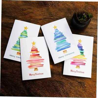 4pcs Christmas Tree Cards, Blessing Cards, Christmas Cards