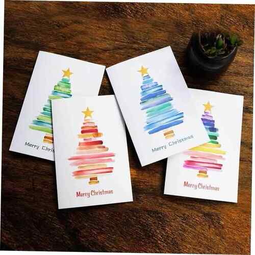 4pcs Christmas Tree Cards, Blessing Cards, Christmas Cards