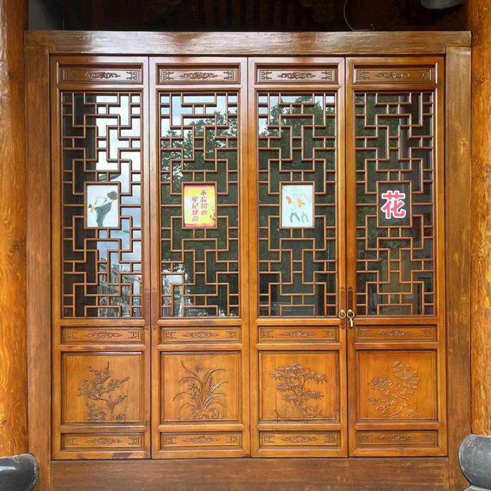 定制新型中国古玩门窗室内折叠门原木实木门室内门套装门房间卧室
