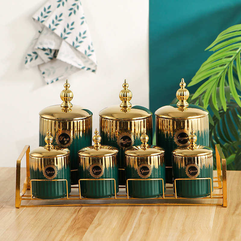 轻奢中东条纹密封罐陶瓷收纳罐家居厨房摆件储物罐套装大容量罐子,厨房/烹饪用具,密封罐,淘宝优惠券,粉丝福利购,淘宝优惠卷