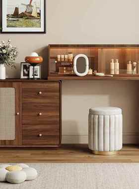 中风藤编实木框梳31918妆台斗柜一体卧室伸可古缩转主角储物化妆