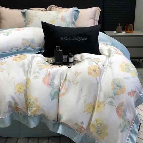 高端轻奢风夏季天丝四件套亲肤裸睡丝滑凉感田园印花床单被套床品