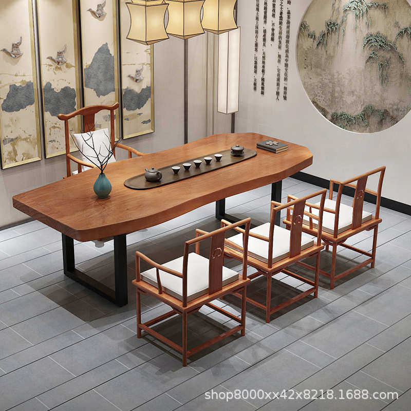新中式实木茶桌不规则方形茶几实木原木简约泡茶桌椅组合厂家批发