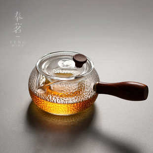 木把锤纹 日式 玻璃煮茶壶 侧把锤纹茶壶带过滤 透明泡茶器家用