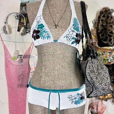 2000s Vintage Flower print Sexy 2 set Bikini Swimsuit Cutie