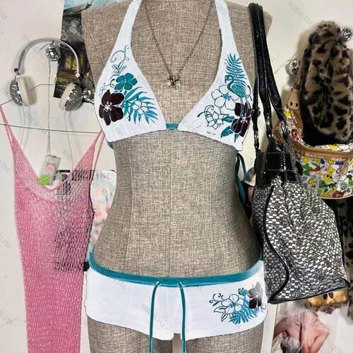 2000s Vintage Flower print Sexy 2 set Bikini Swimsuit Cutie